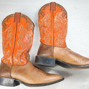 Nocona Men’s Cowboy Boots Size 8.5 D Brown Leather Orange Shaft USA